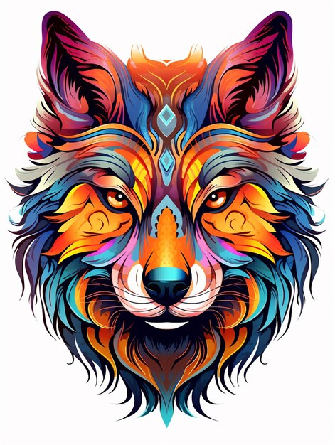 A colorful illustration of a lion with a colorful mane.