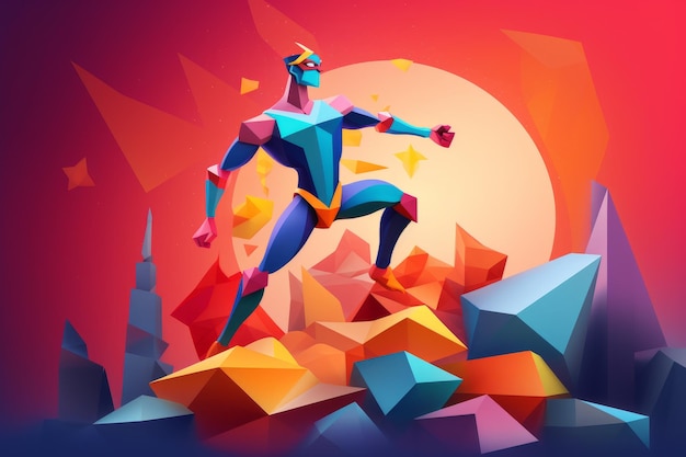 A colorful illustration of a man in a superhero costume.