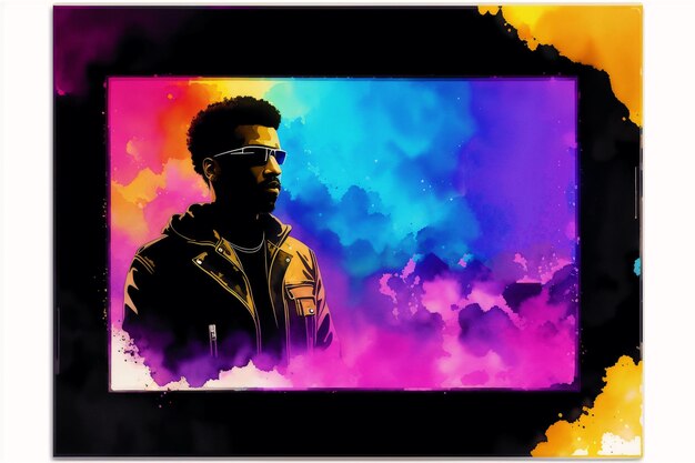 Photo a colorful illustration of a man wearing sunglasses and a jacket.