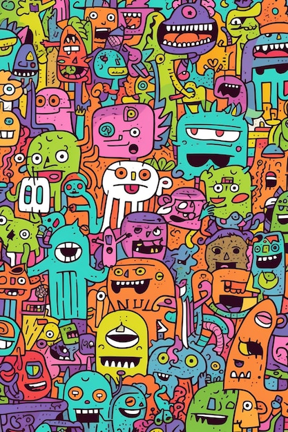 A colorful illustration of many monsters with the word " no " on the bottom.