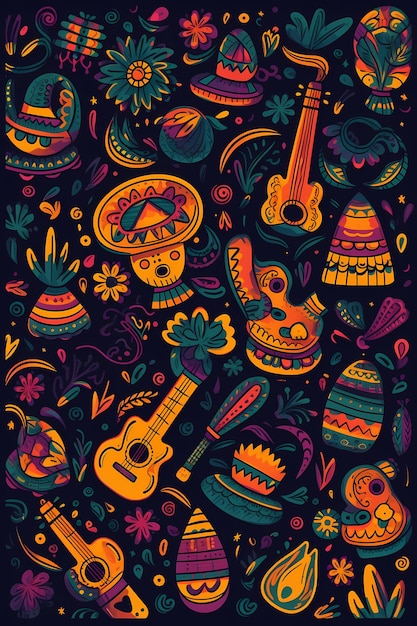 Photo a colorful illustration of a mexican style background generative ai