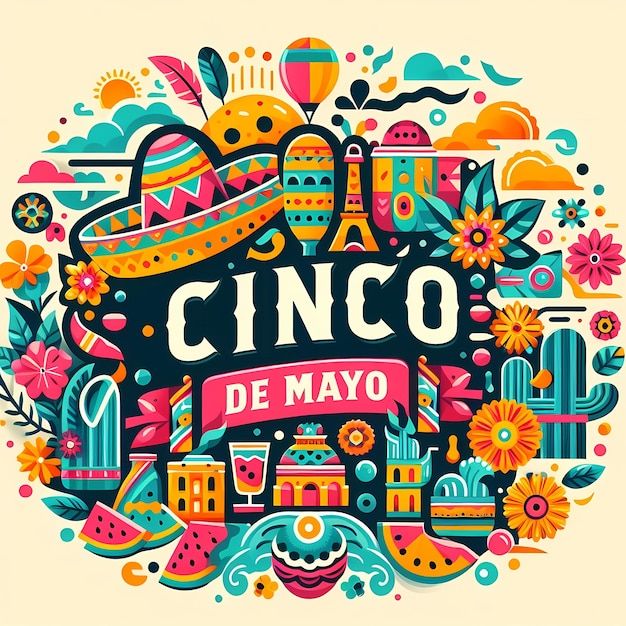 Foto un'illustrazione colorata del poster moderno del cinco de mayo