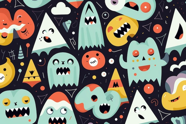 a colorful illustration of a monster with a face on it.