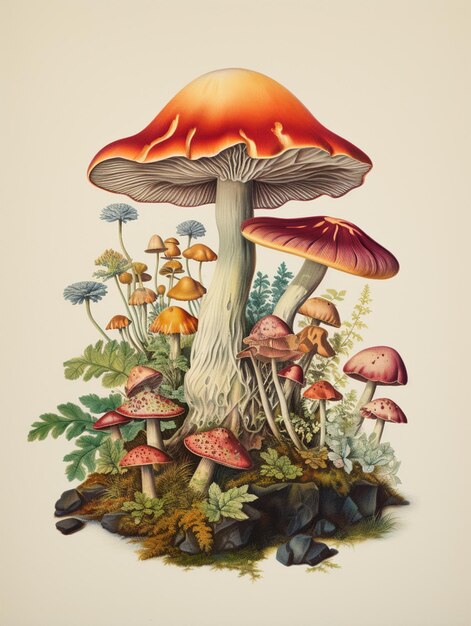 A colorful illustration of a mushroom and a mushroom