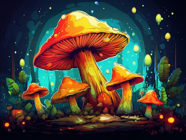 A colorful illustration of a mushroom and a mushroom