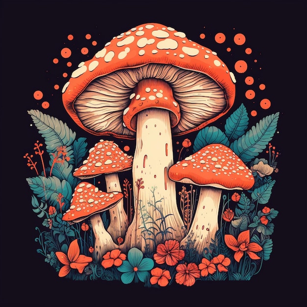 A colorful illustration of a mushroom and a mushroom