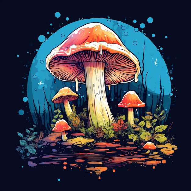 A colorful illustration of a mushroom and a mushroom