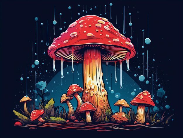 A colorful illustration of a mushroom and a mushroom