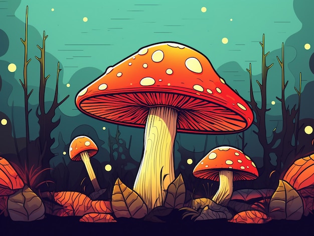 A colorful illustration of a mushroom and a mushroom