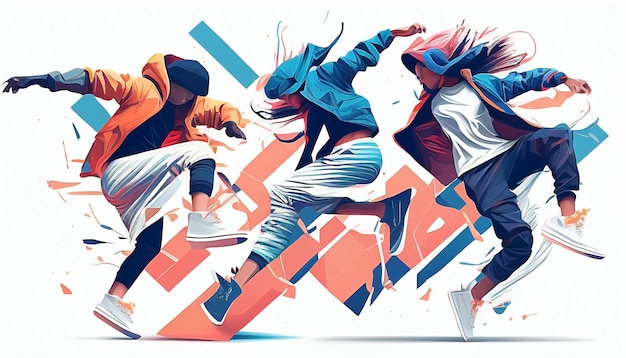 A colorful illustration of people dancing and one of them has the word dance on it.