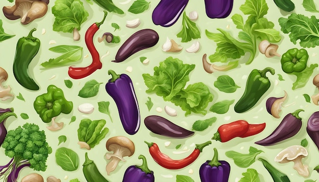 Photo a colorful illustration of purple eggplant and green leaves