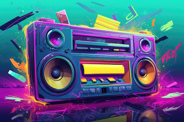 A colorful illustration of a radio with the word radio on it