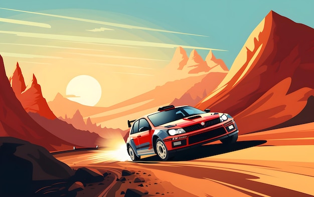 Colorful Illustration rally race car sports background