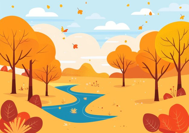 Photo a colorful illustration of a river with trees and a blue stream