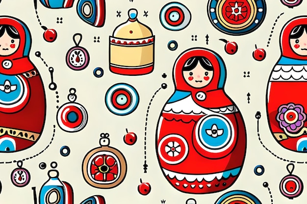 A colorful illustration of a russian doll with a circle around it.