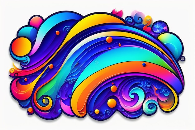 A colorful illustration of a swirly wave with the word " rainbow " on the bottom.