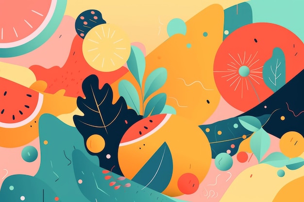 A colorful illustration of a tropical fruit background.