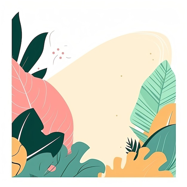 A colorful illustration of a tropical plant with a pink background.