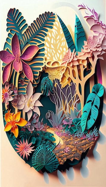 A colorful illustration of a tropical plant with the word life on it.