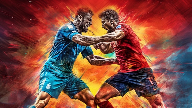 Красочная иллюстрация двух игроков со словом Италия на лицевой стороне.