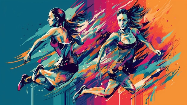 A colorful illustration of two women running and the words " running " on the bottom.