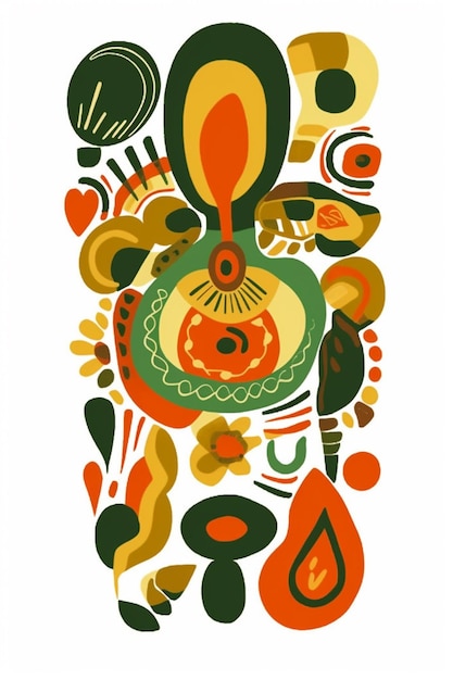 A colorful illustration of a vase with a flower on it.