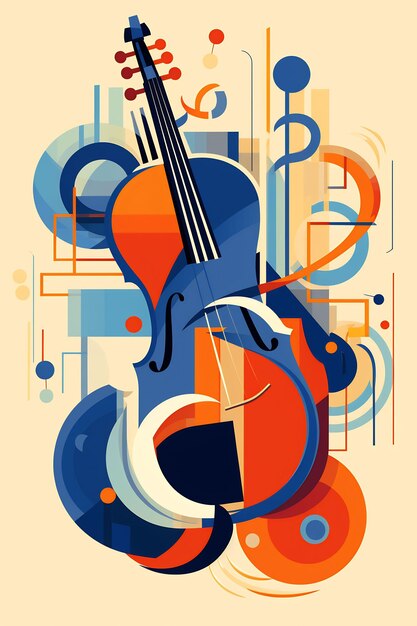 a colorful illustration of a violin and a colorful background.