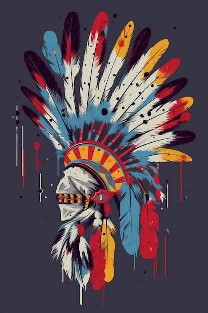 A colorful illustration of a warrior with a feathered headdress.