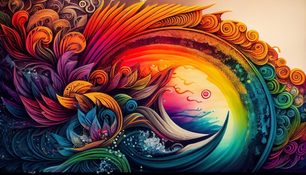 A colorful illustration of a wave and the words'rainbow '