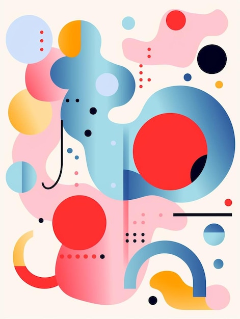 a colorful illustration with a red and blue circle and a red circle.