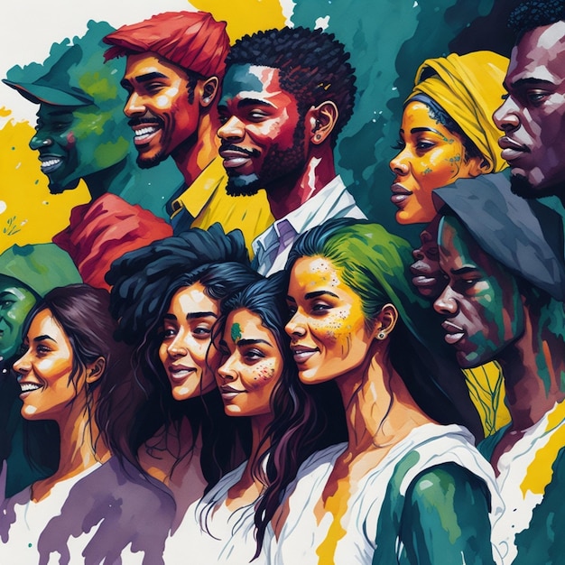 Colorful illustration with young people representing youth day generative ai