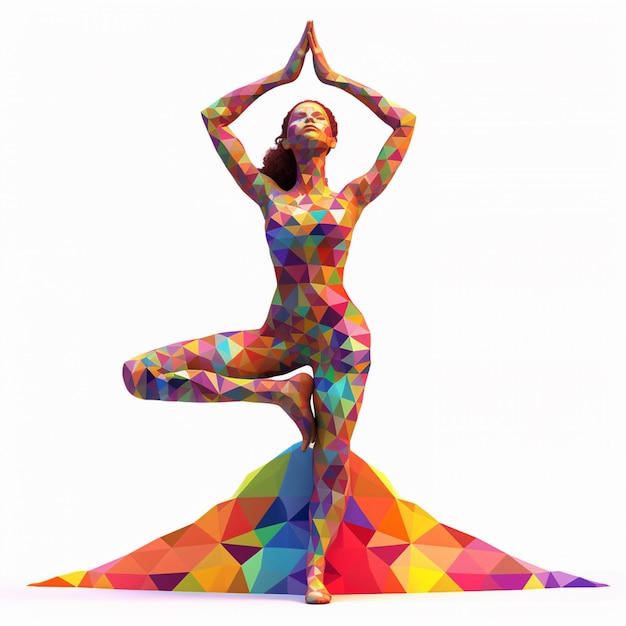 Colorful illustration of Woman doing Tree pose asana