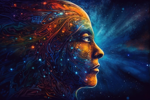 A colorful illustration of a woman's face with the light