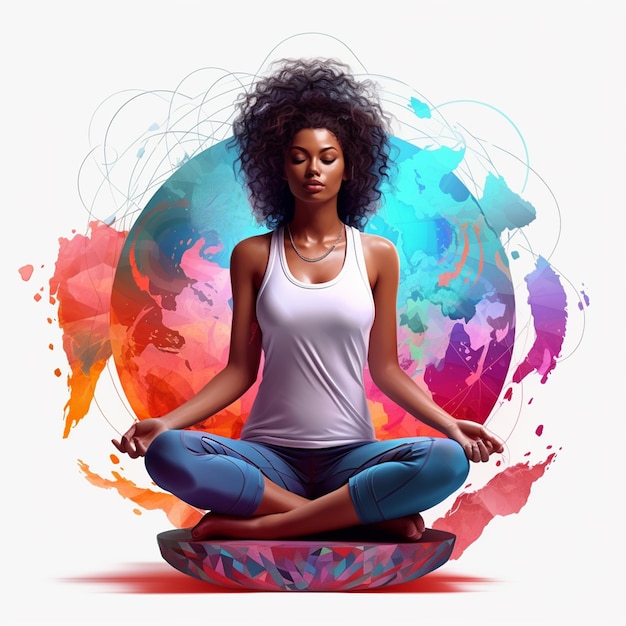 Colorful illustration of Woman sitting in Meditative posture