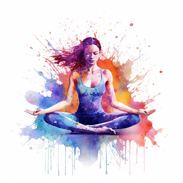 Colorful illustration of Woman sitting in Meditative posture