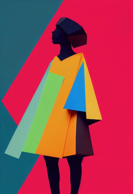 A colorful illustration of a woman with a bag in her hair.