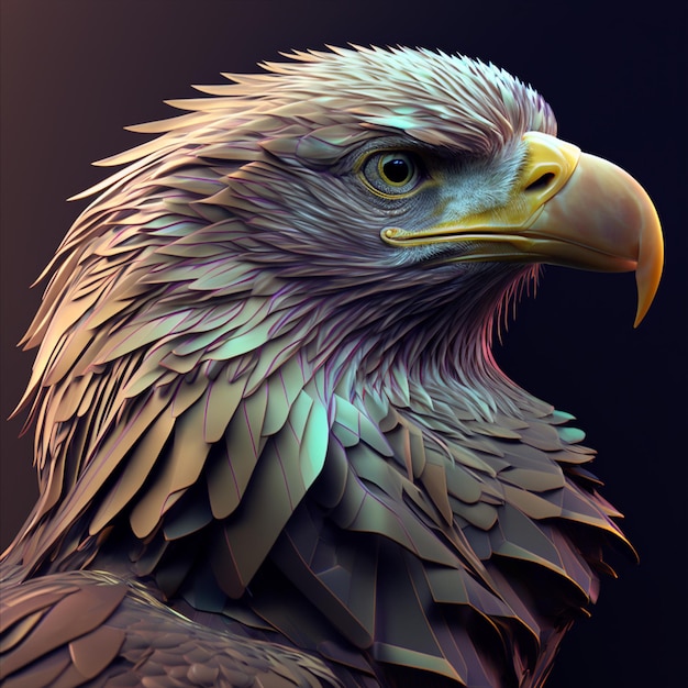 A colorful image of a bald eagle with a black background.