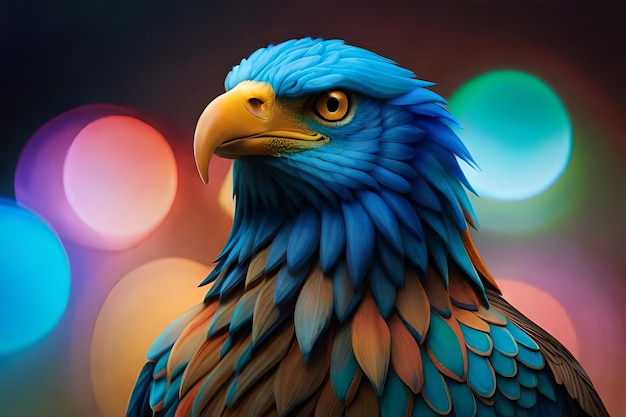 앞면에 독수리라는 단어가 있는 대머리 독수리의 다채로운 이미지.