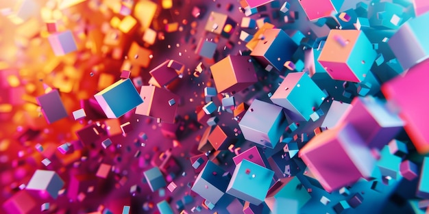 A colorful image of blocks in the air with a blue and pink block in the middle stock background