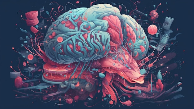 A colorful image of a brain with the words brain on it.