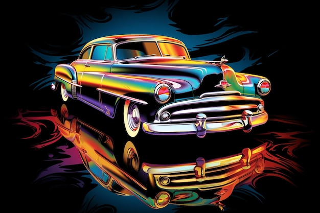 A colorful image of a car with a rainbow on the top.