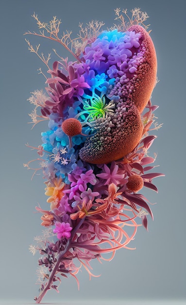 A colorful image of a coral and a flower.