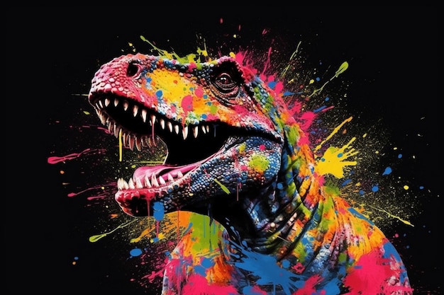 A colorful image of a dinosaur with the word t rex on it.