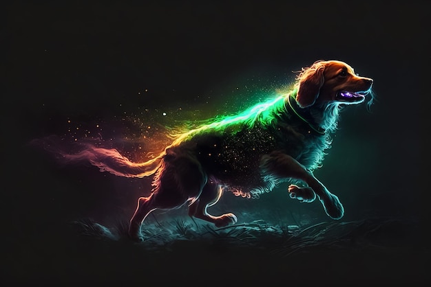 A colorful image of a dog with the word golden on it