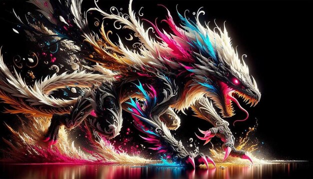 a colorful image of a dragon with the word dragon on it