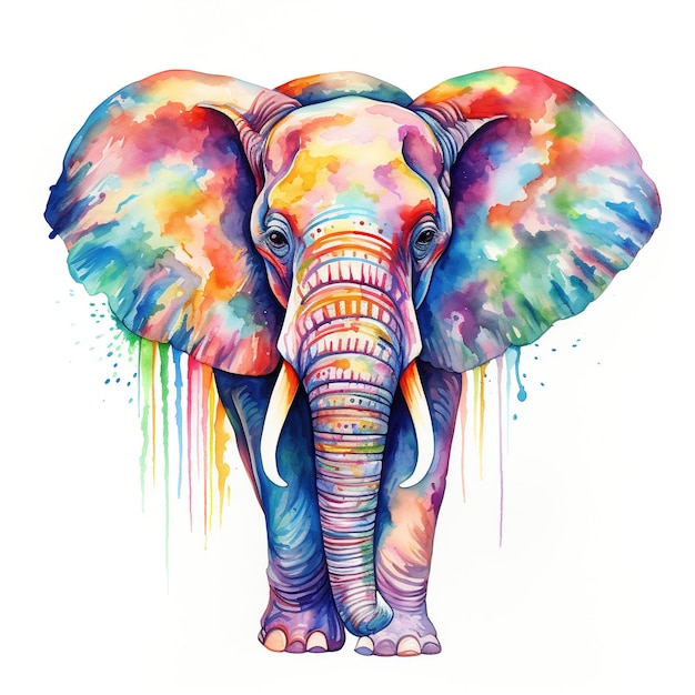 Colorful image of elephant watercolor illustration isolated on white background