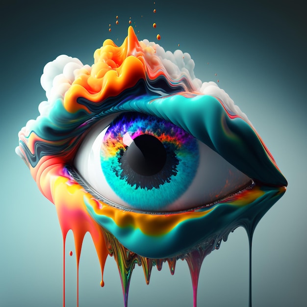 A colorful image of a eye with the word eye on it