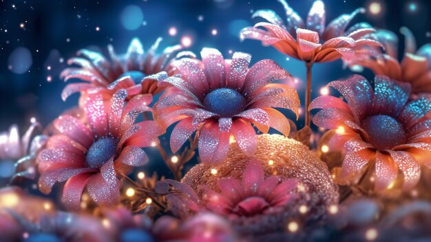 A colorful image of flowers with a blue background