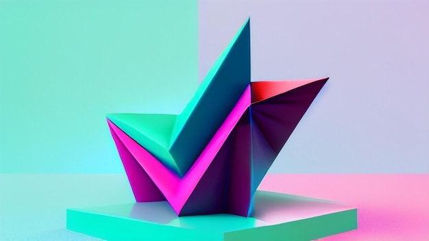 A colorful image of a geometric object with the word's on the top.