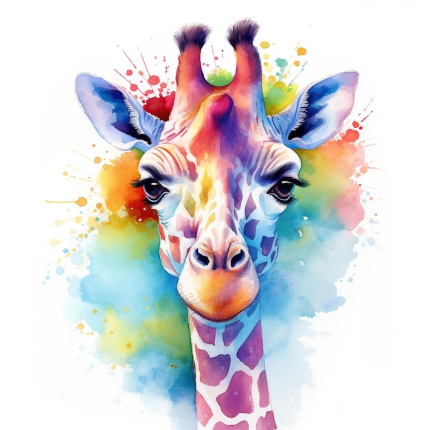 Colorful image of giraffe watercolor illustration isolated on white background